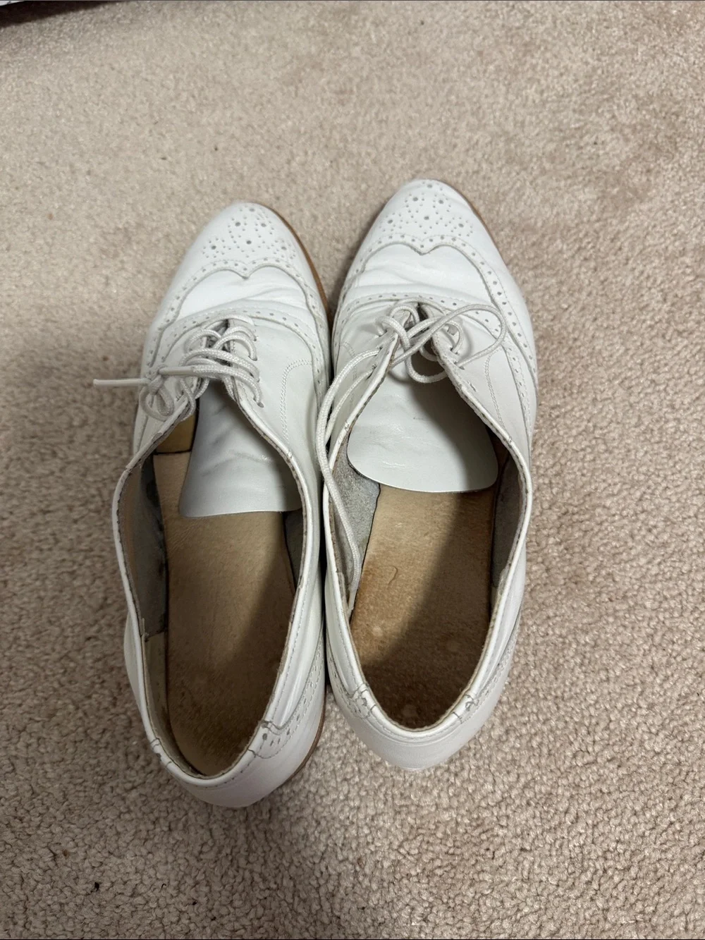 Women's White Leather Lace-Up Oxford Shoes